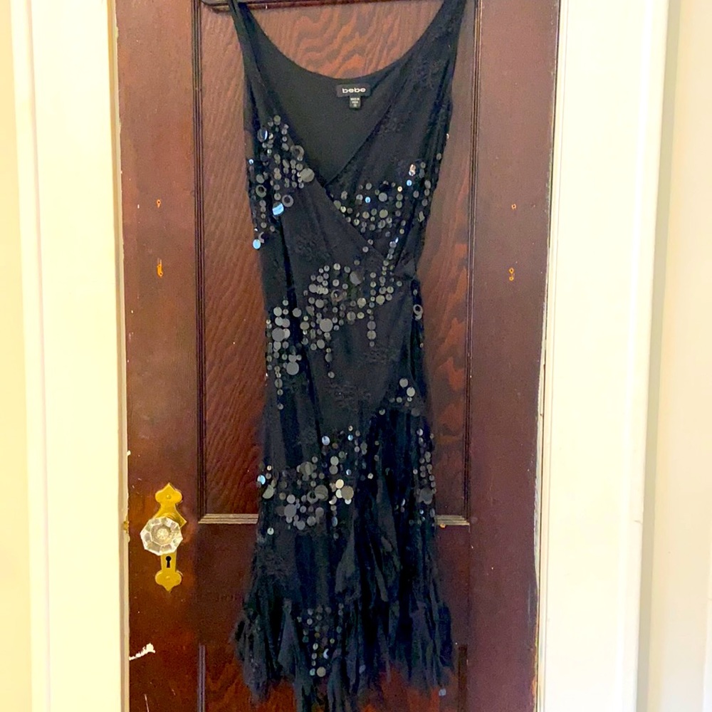 Vintage 2000s aesthetic beaded mini black LBD